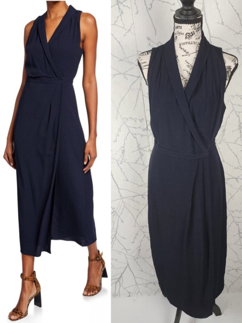 Equipment Femme Navy Katherine Midi Wrap Dress